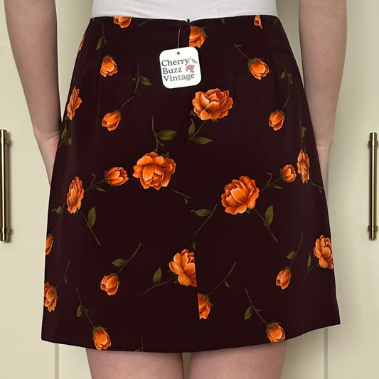 Burgundy Floral Mini Skirt, S