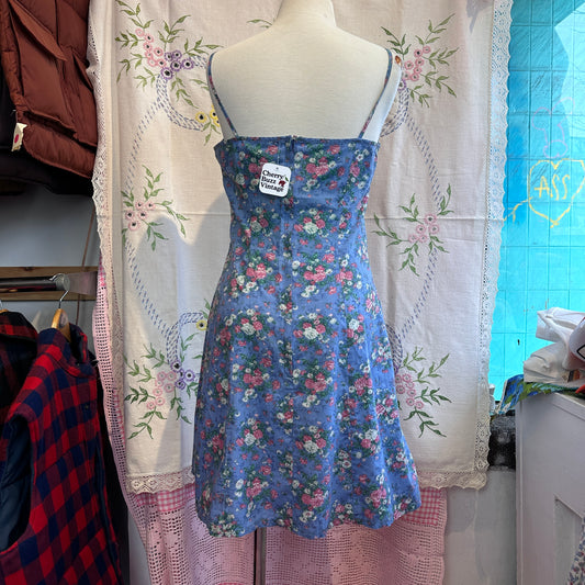 Blue Cotton Floral Sun Dress, S