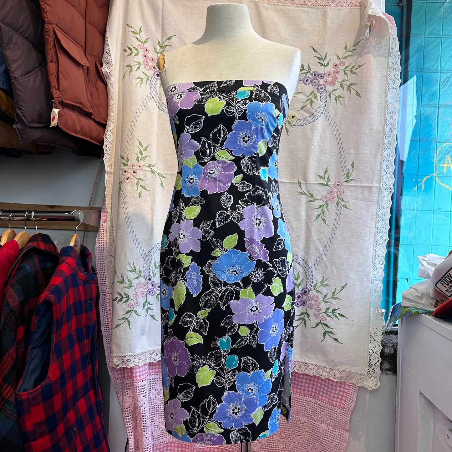 Holt Renfru Floral Strapless Cocktail Dress, S