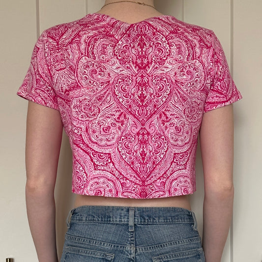 Pink Cropped Paisley T-Shirt, M