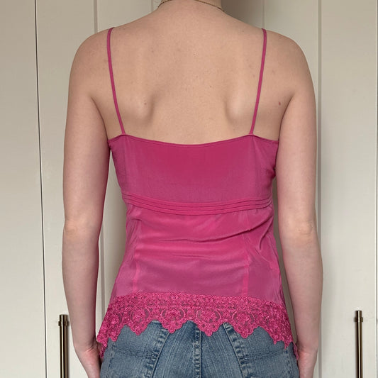 Pink Silky Lace Top, S