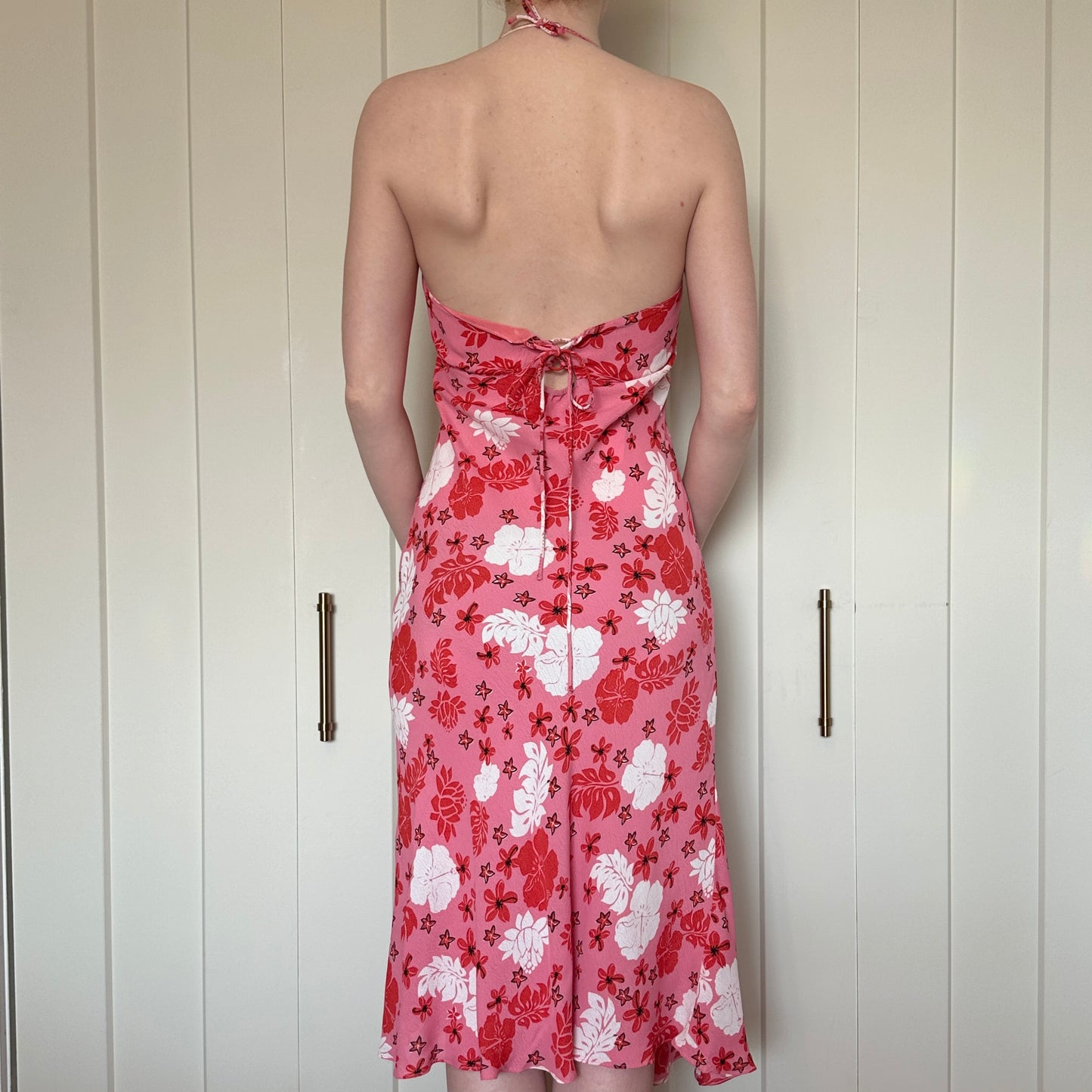 Pink Floral Halter Dress, S