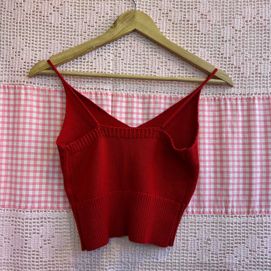 Red Cotton Knit Tank Top, S