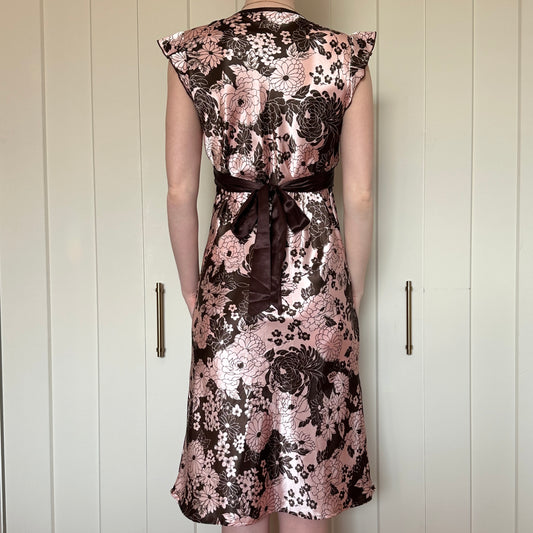 Pink and Brown Floral Dress, M