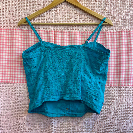 Blue Cotton Eyelet Top, L