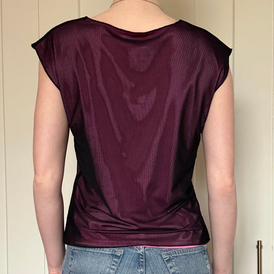 Simon Chang Pink and Black Floral Top, M