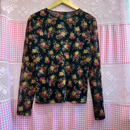 Jones New York Sheer Floral Long Sleeve, M