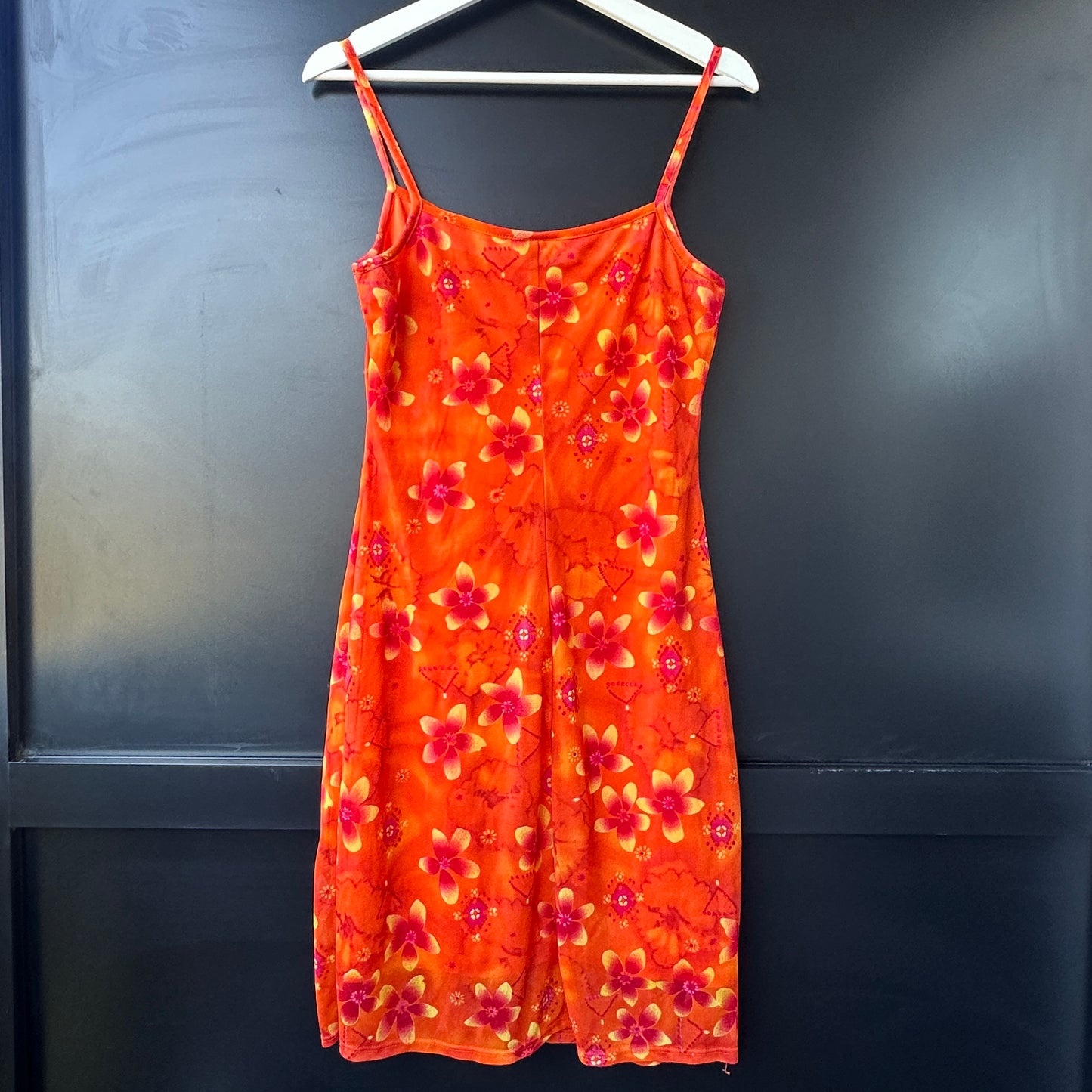 Orange Floral Summer Midi Dress, M
