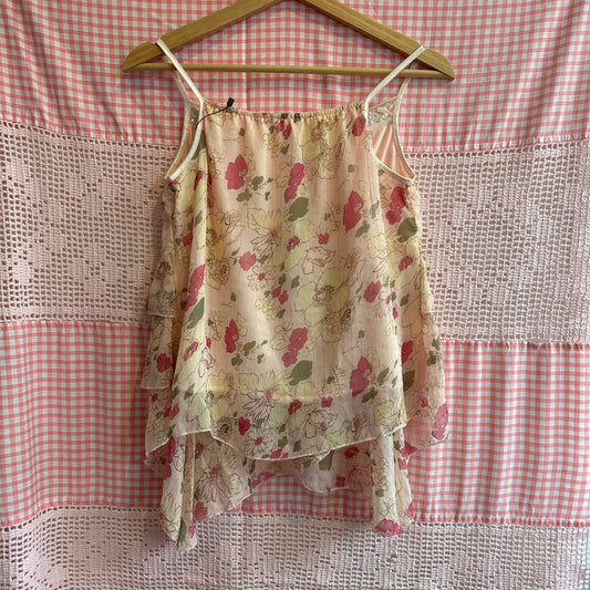 Pink Floral Spaghetti Strap Top, S