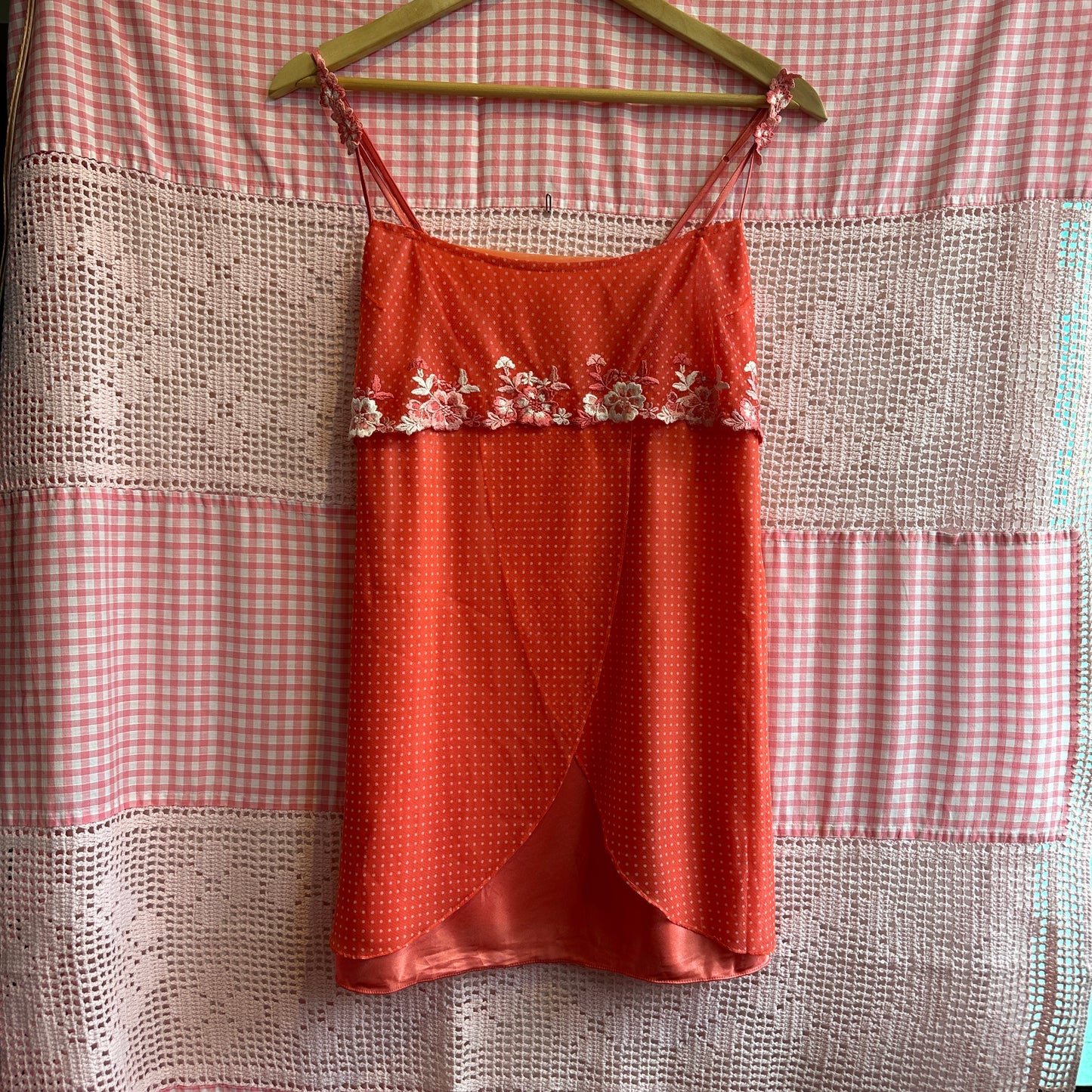 Salmon Polka Dot Spaghetti Strap Top, S