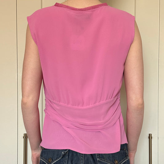 Pink Deep V Short Sleeve Top, M