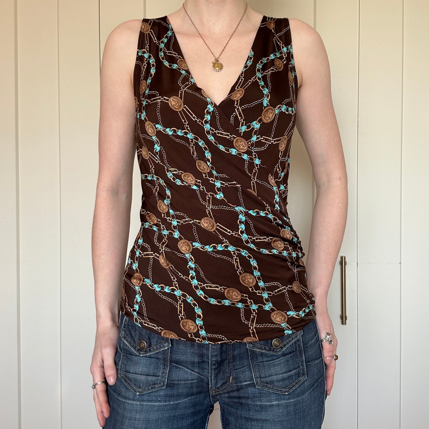 Georgiou Studio Brown Deep V Top, S