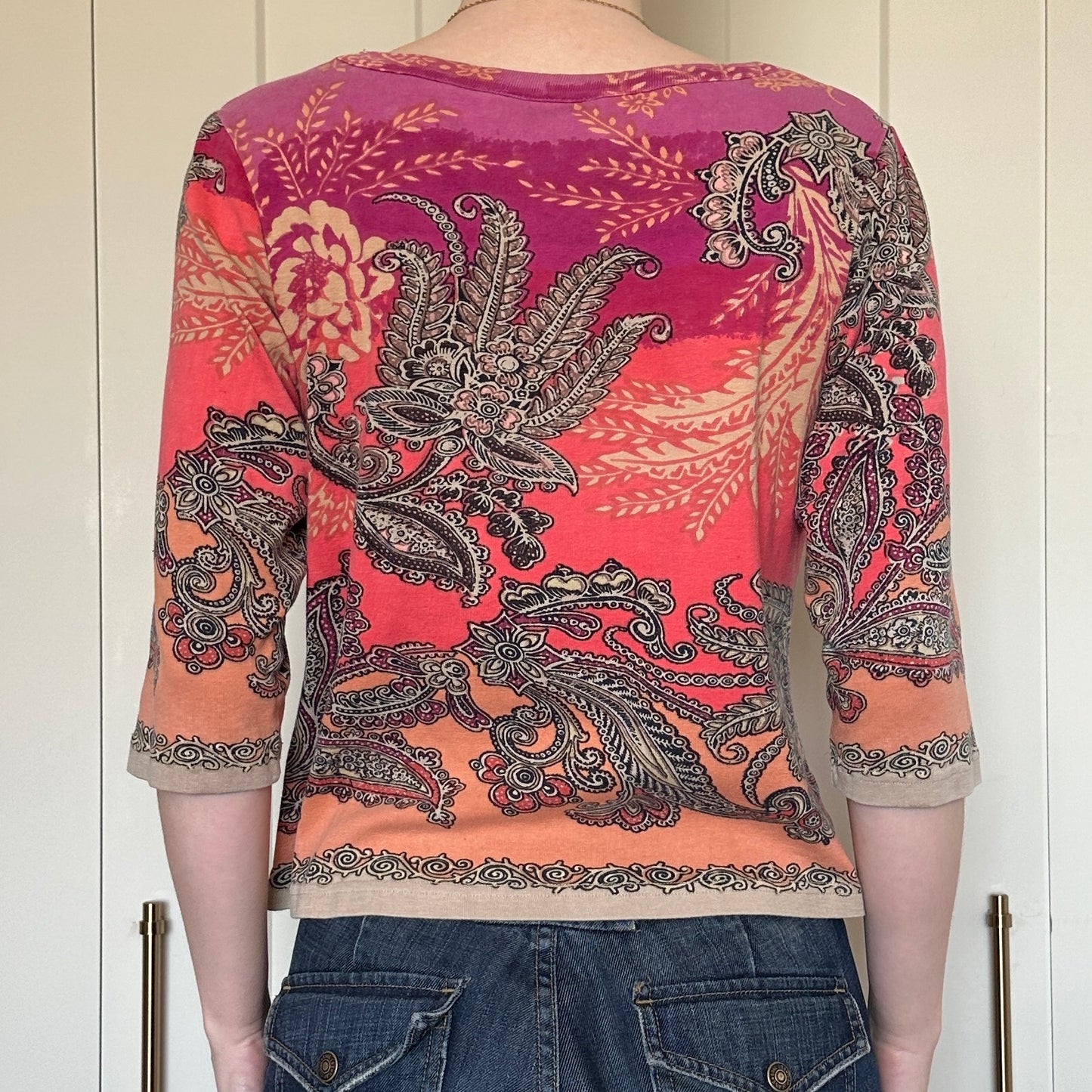 Pink Paisley 3/4 Sleeve Shirt, M