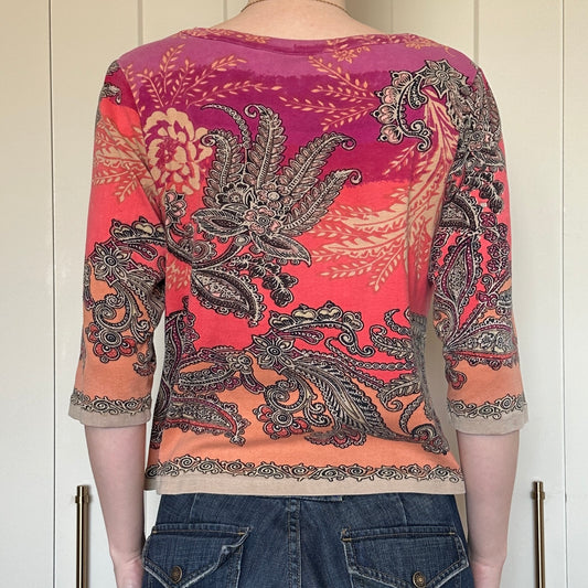 Pink Paisley 3/4 Sleeve Shirt, M