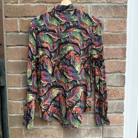 True Religion Silk Long Sleeve Button Up, M