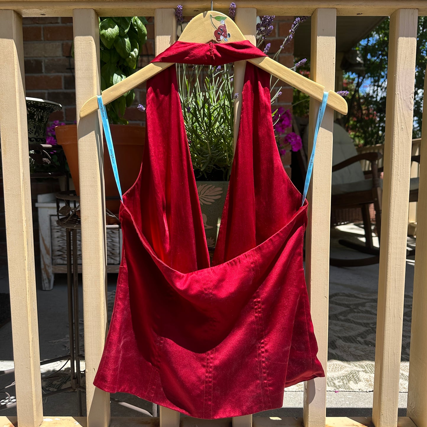 Burgundy Silk Halter Top, M