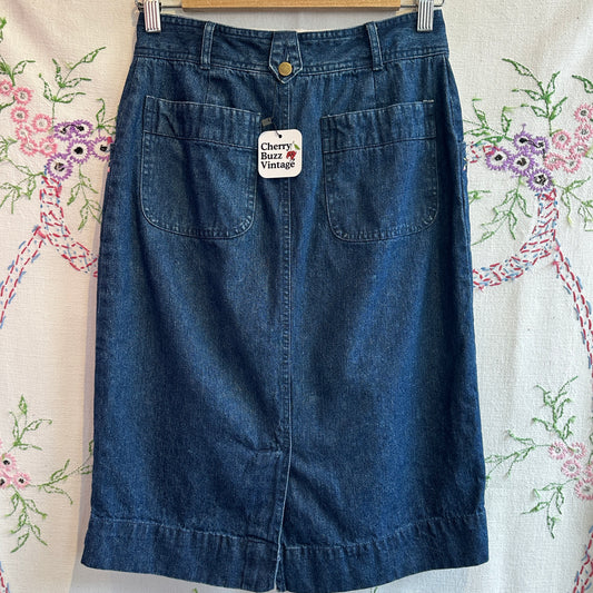 Denim Floral Embroidered Skirt, 28"