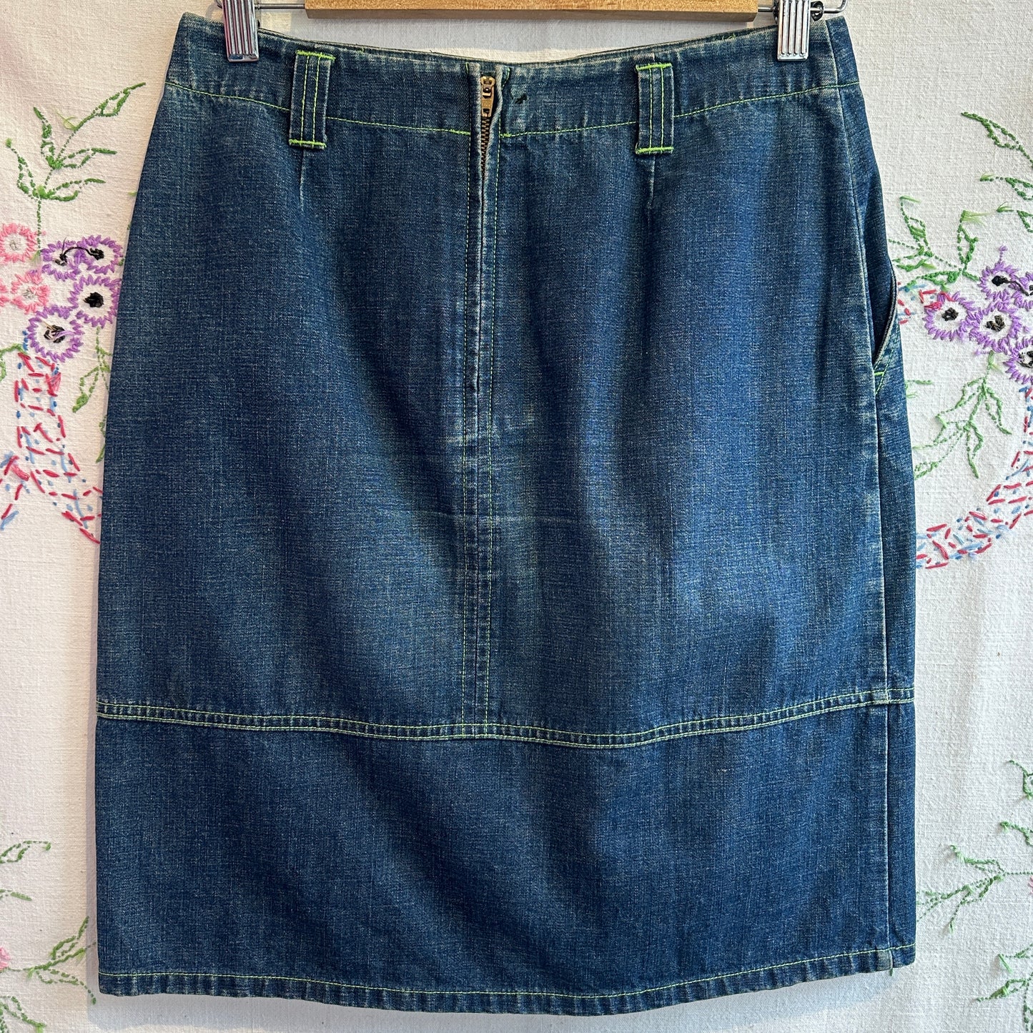 Denim Embroidered Skirt, 30"