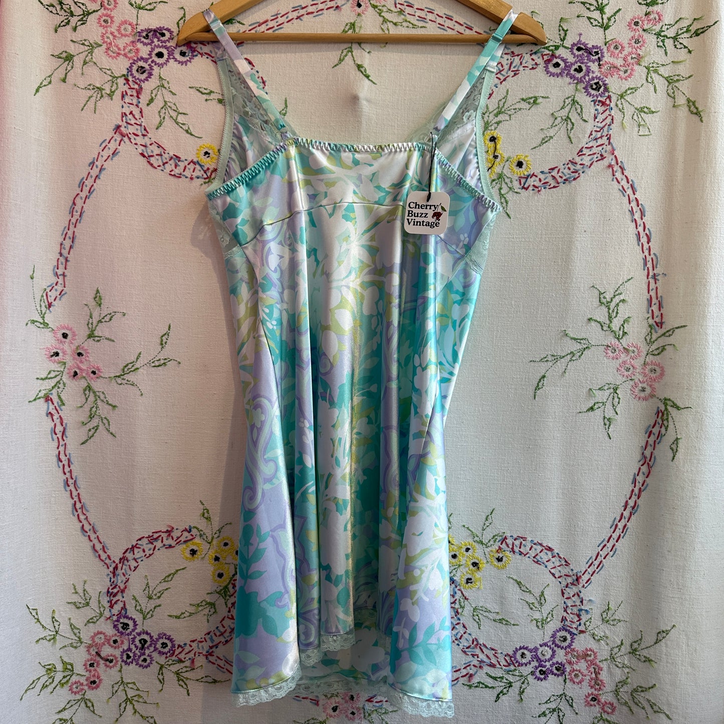 Blue, Green and Purple Floral Slip Dress, L