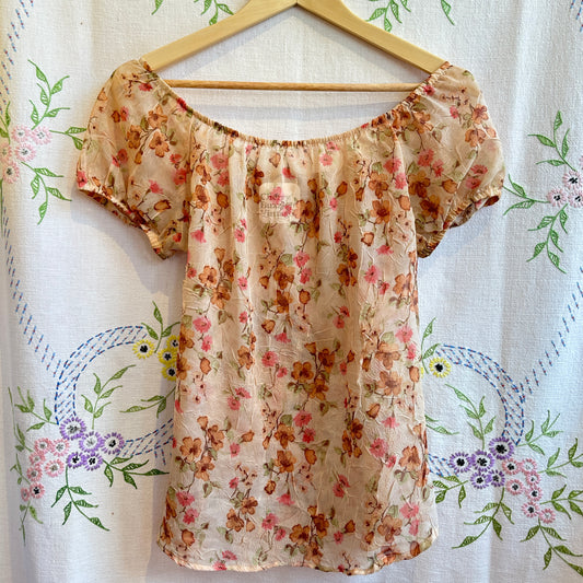 Floral Scoop Neck Top, L