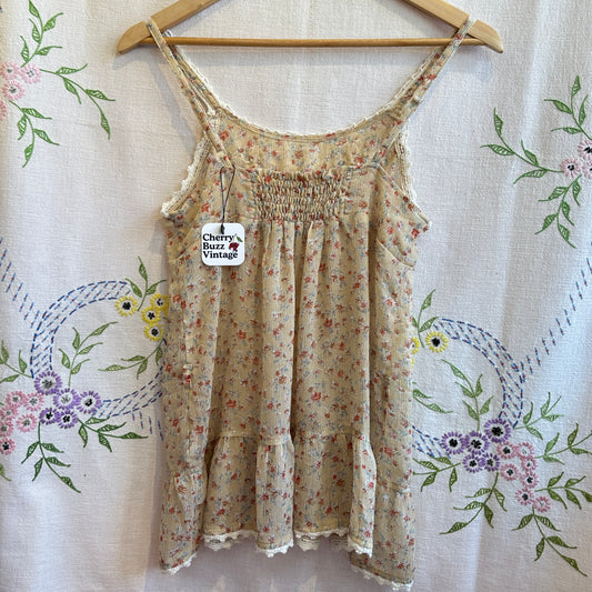 Floral and Lace Beige Top, L