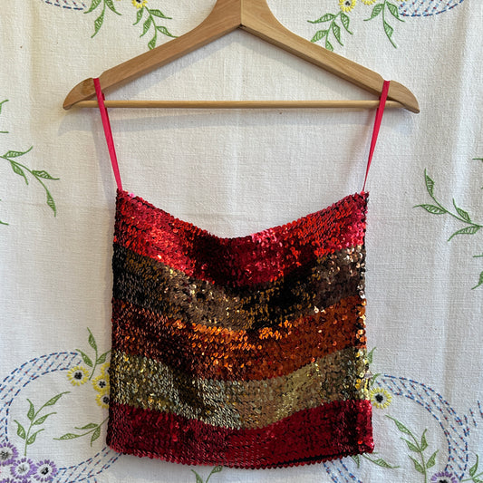 Red and Gold Sequin Tube Top, S