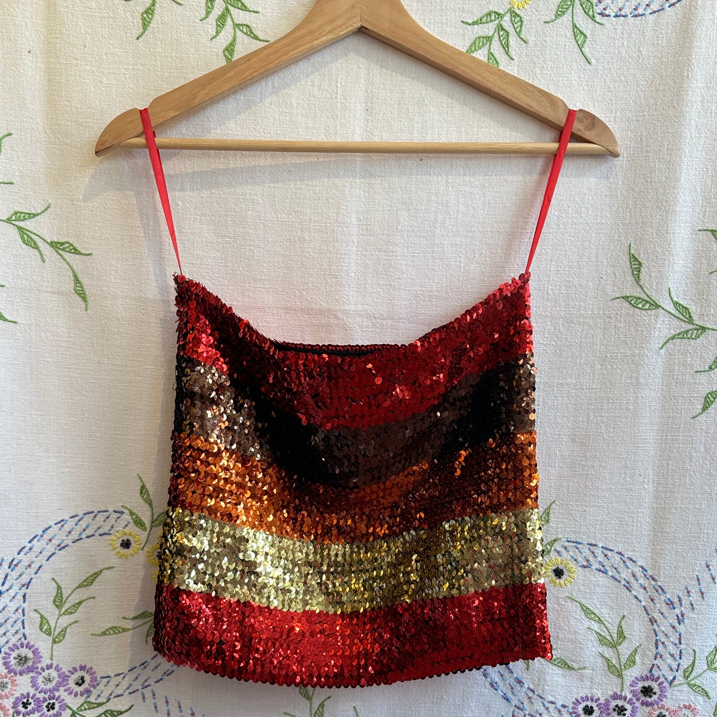 Red and Gold Sequin Tube Top, S