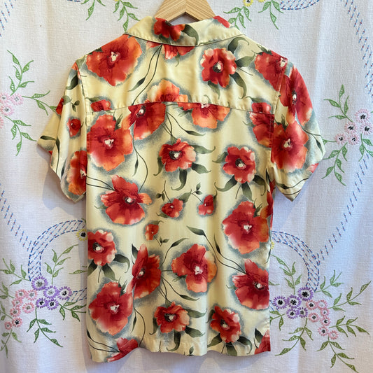 Silk Floral Button Up, S