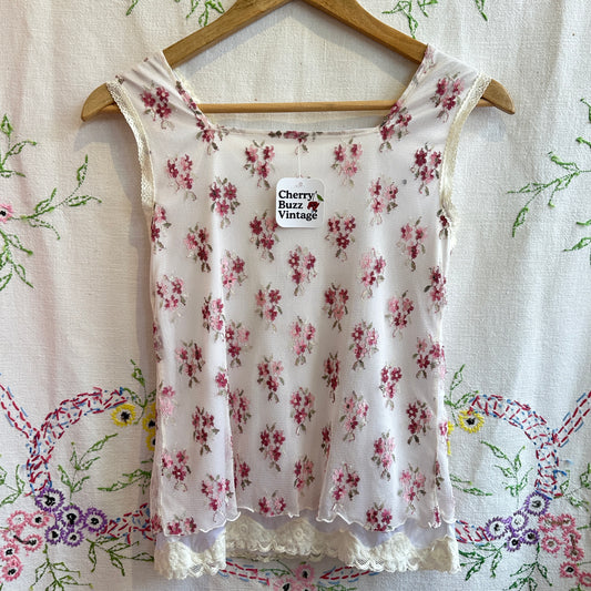 White Lace Floral Top, XS