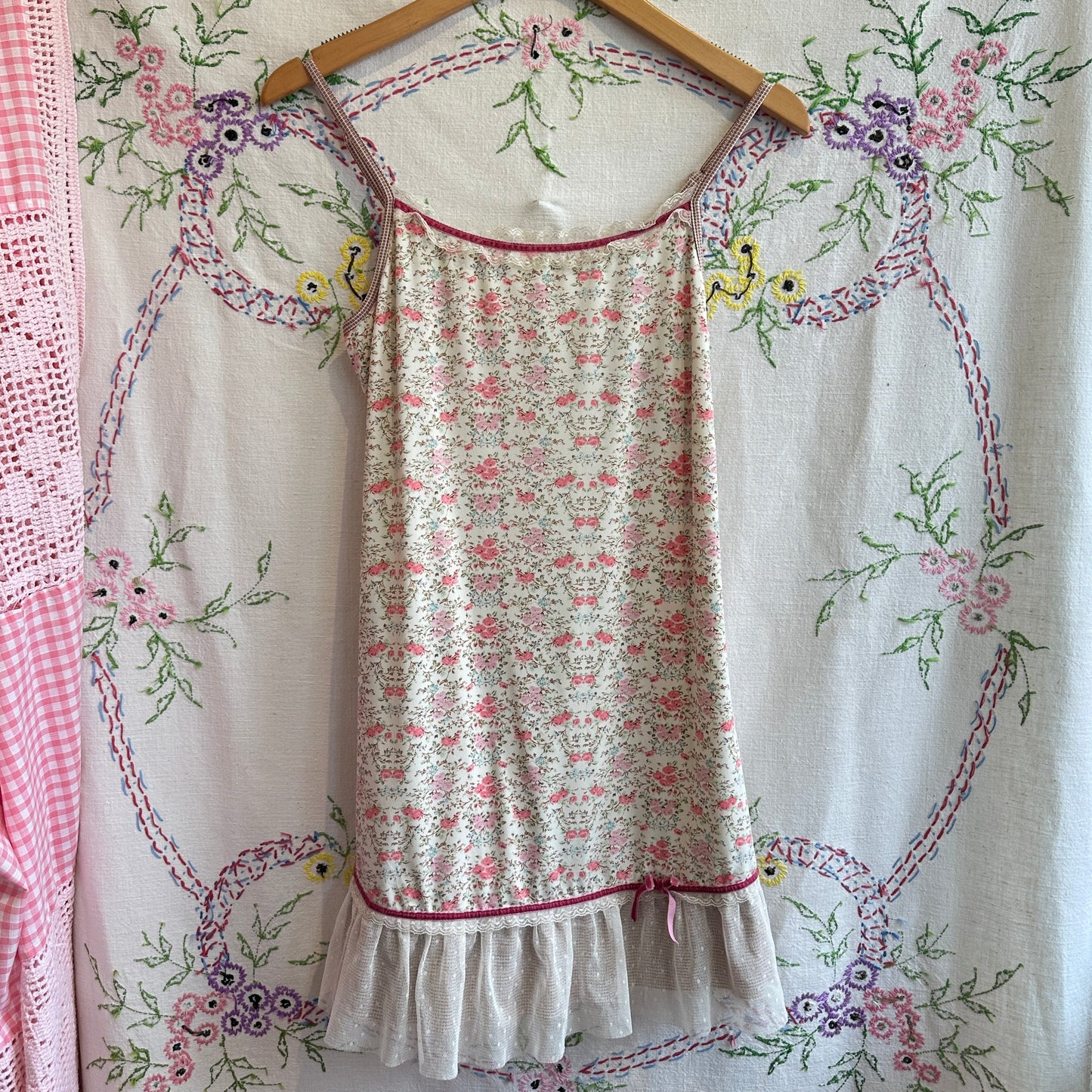 White and Pink Floral Dress, S