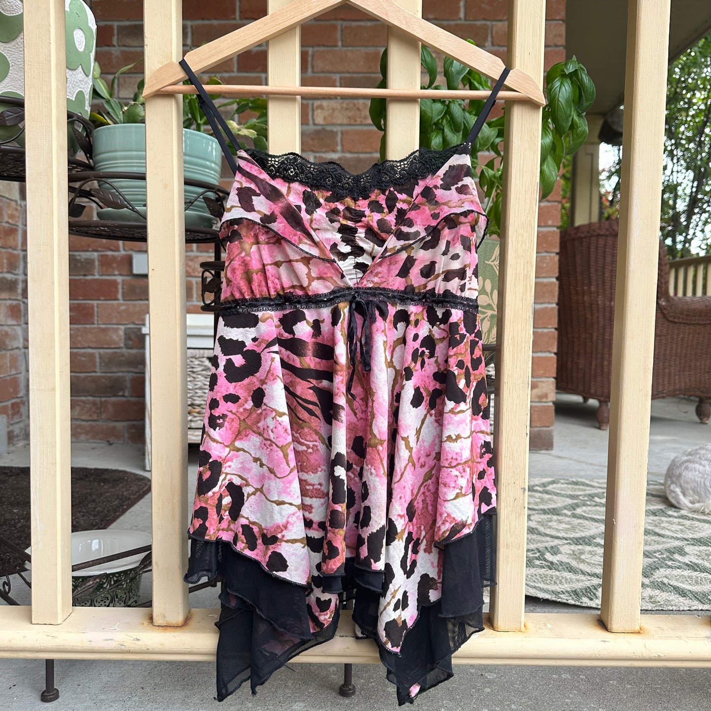 Pink Lace and Animal Print Camisole, S