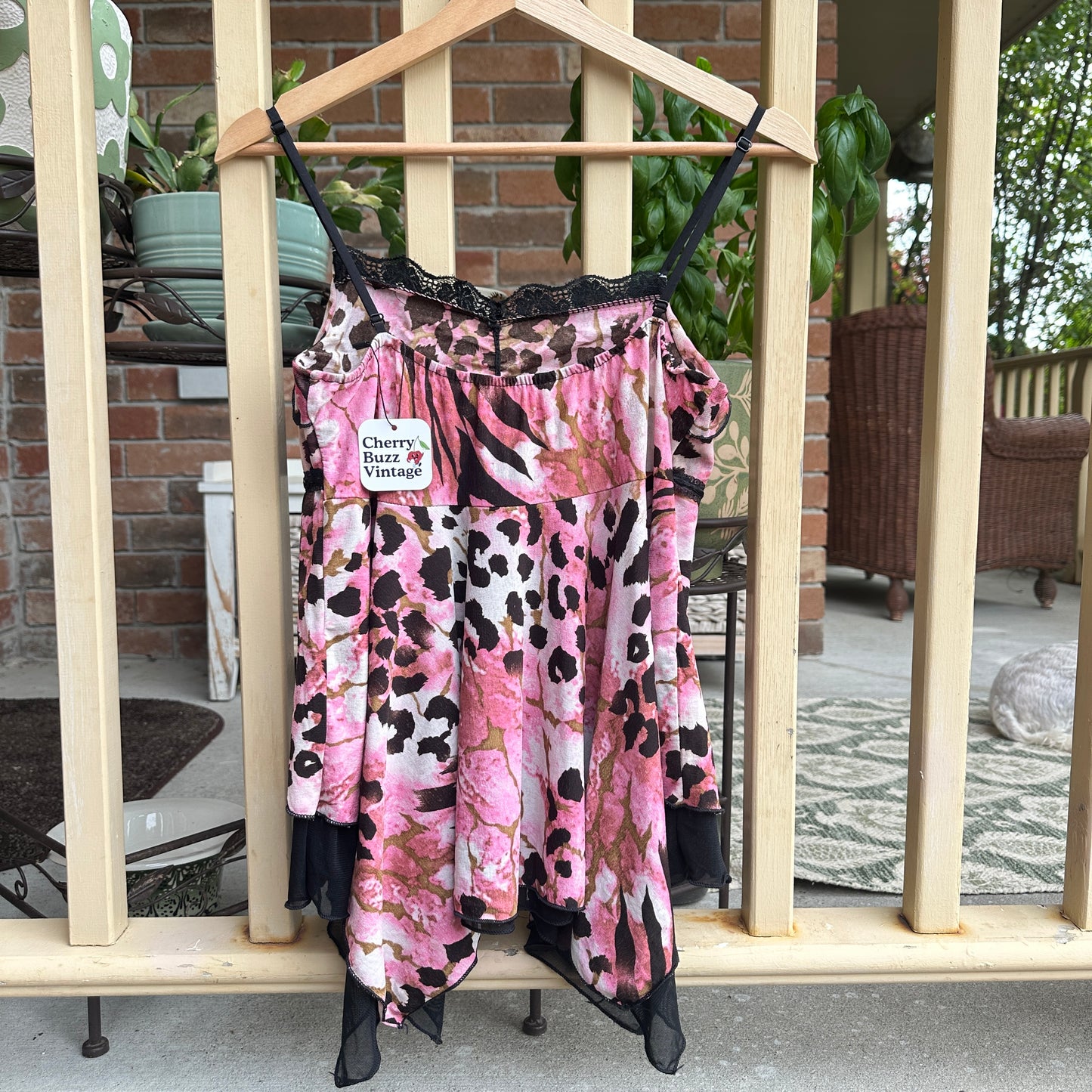 Pink Lace and Animal Print Camisole, S