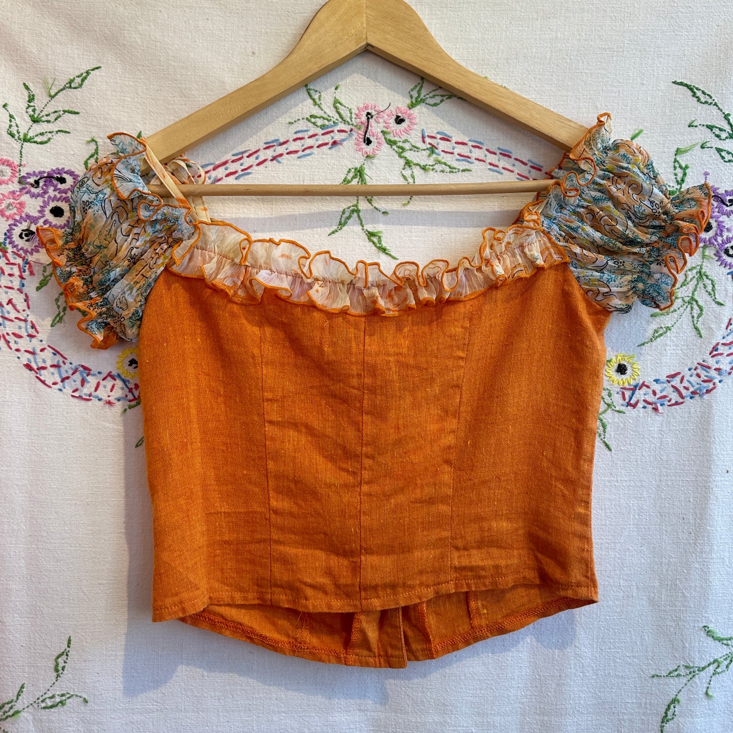 Orange Linen Crop Top, S