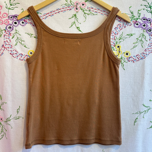 Brown Cotton Beaded Tank Top, M