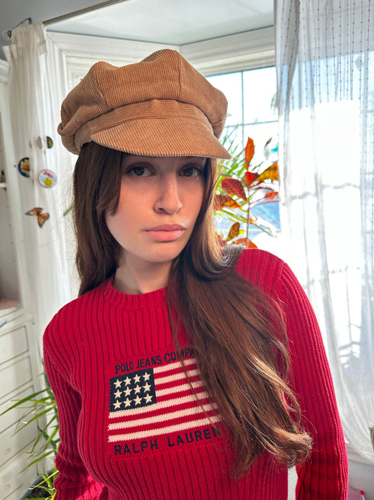 Brown Corduroy News Boy Hat - Hat - Cherry Buzz