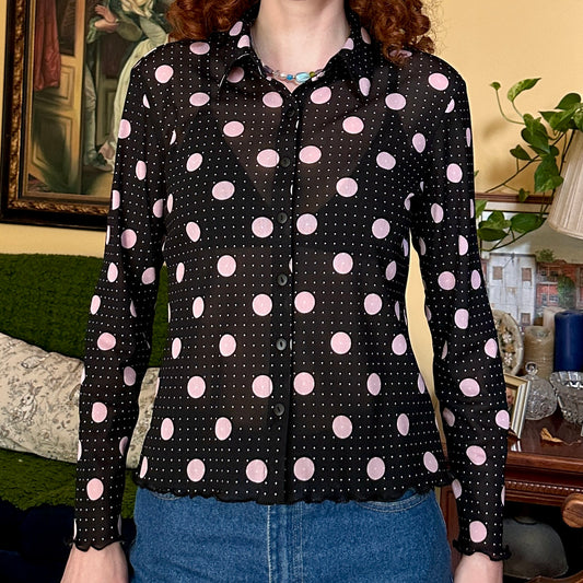 Cleo Black and Pink Dotted Blouse, S