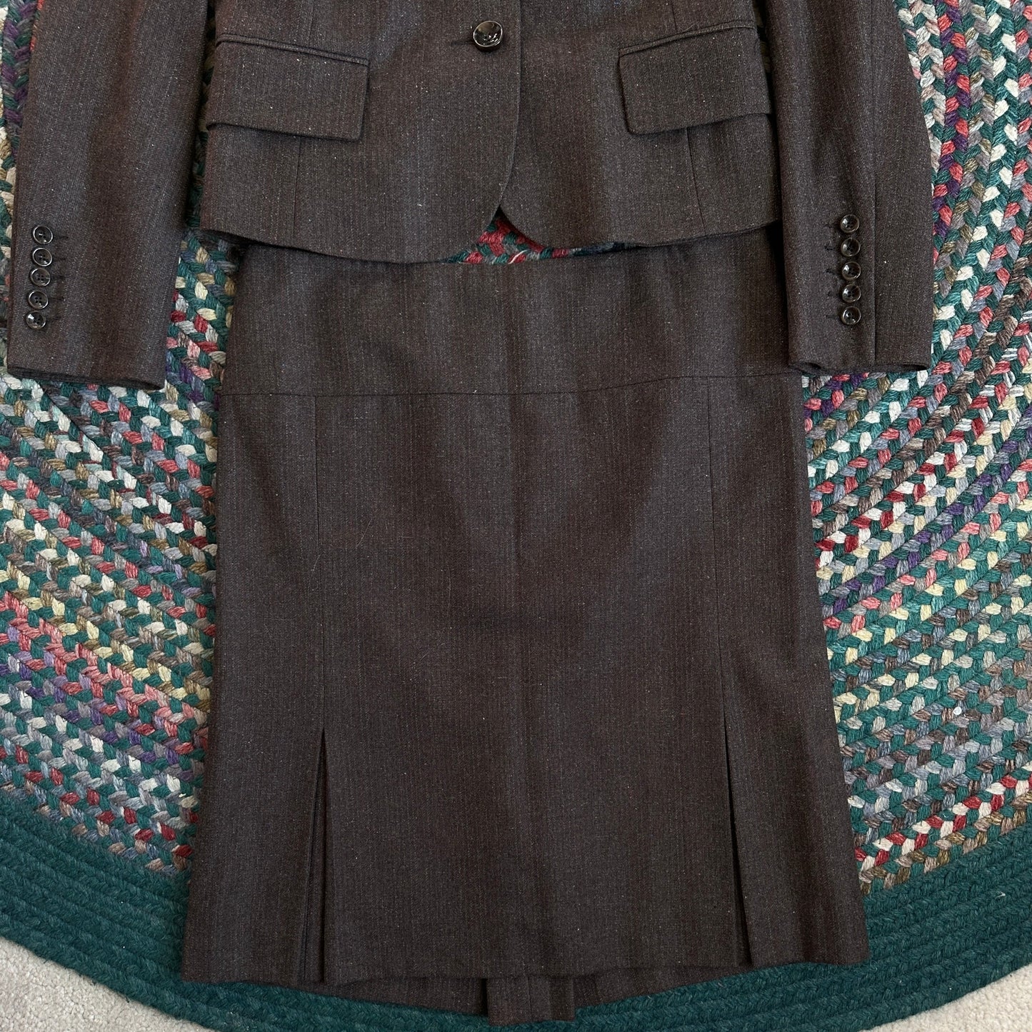 Holt Renfrew Vintage Brown Wool and Cotton Skirt Suit Set, 14