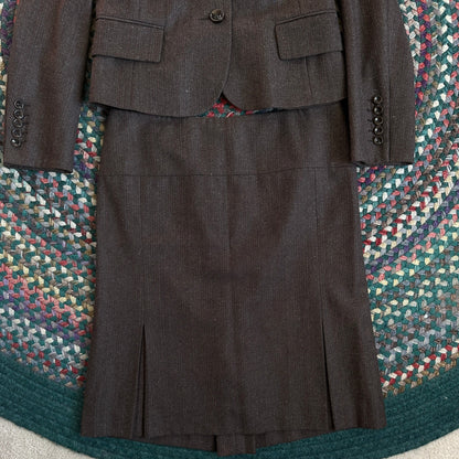 Holt Renfrew Vintage Brown Wool and Cotton Skirt Suit Set, 14