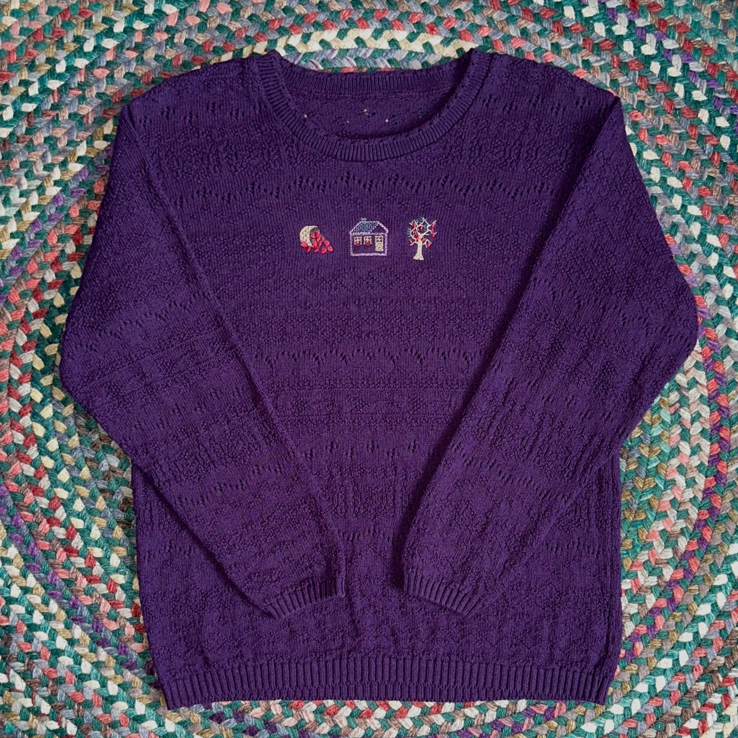 Purple Sweater with Apples, L - Cherry Buzz