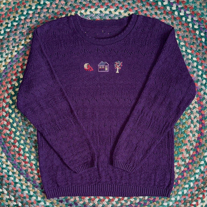 Purple Sweater with Apples, L - Cherry Buzz