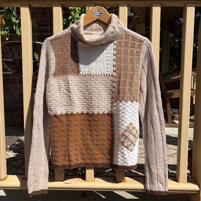 Patchwork Knit Turtle Neck Sweater, S