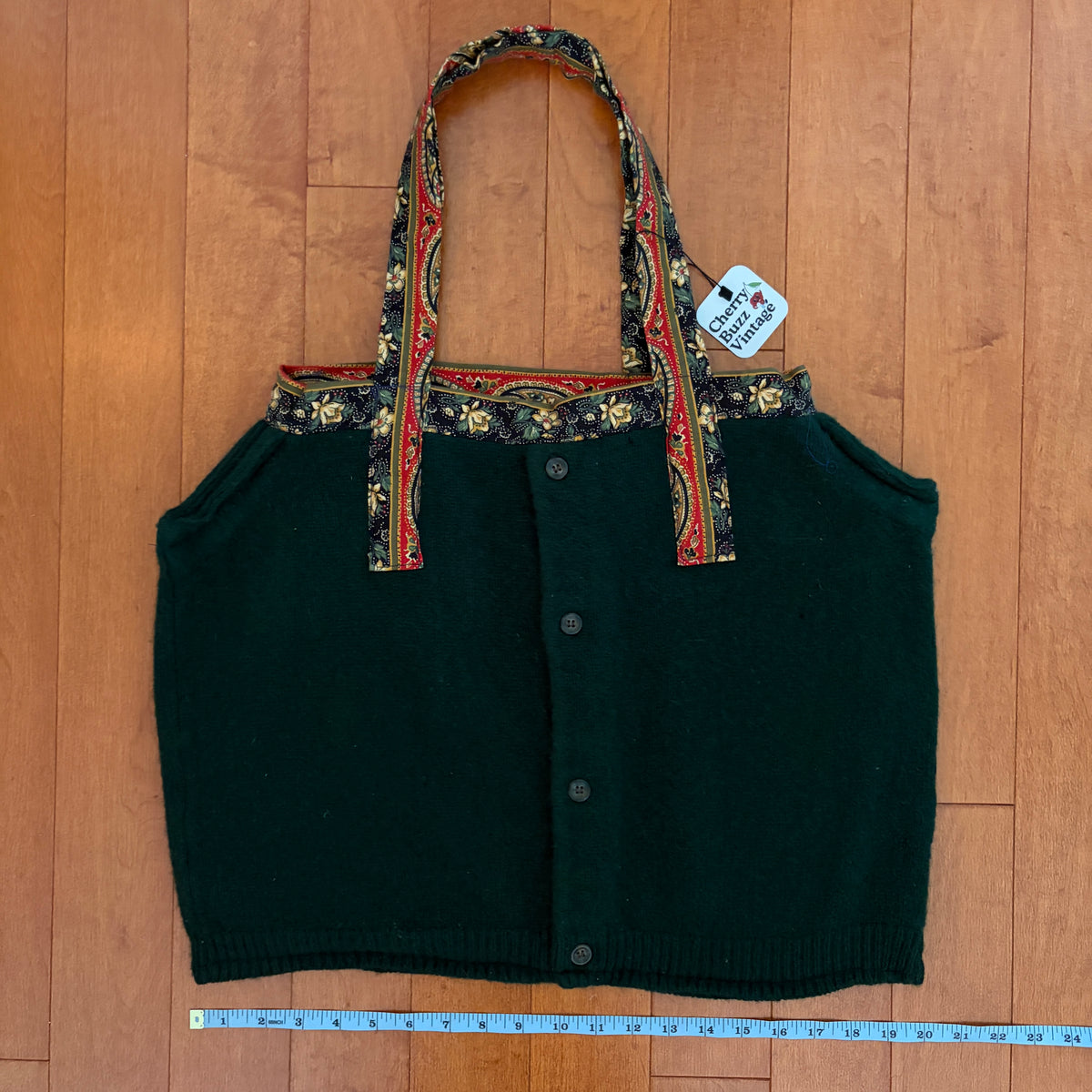 Green Wool Re-Worked Tote Bag