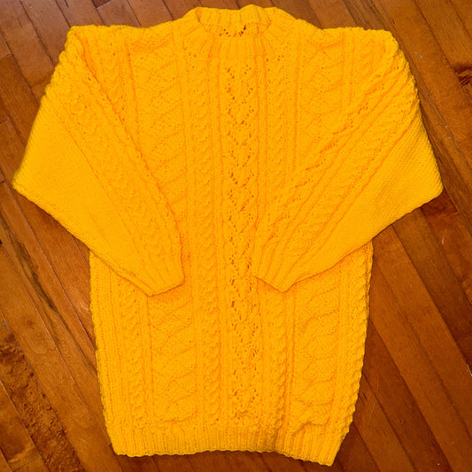 Cable Knit Yellow Sweater, L - Cherry Buzz