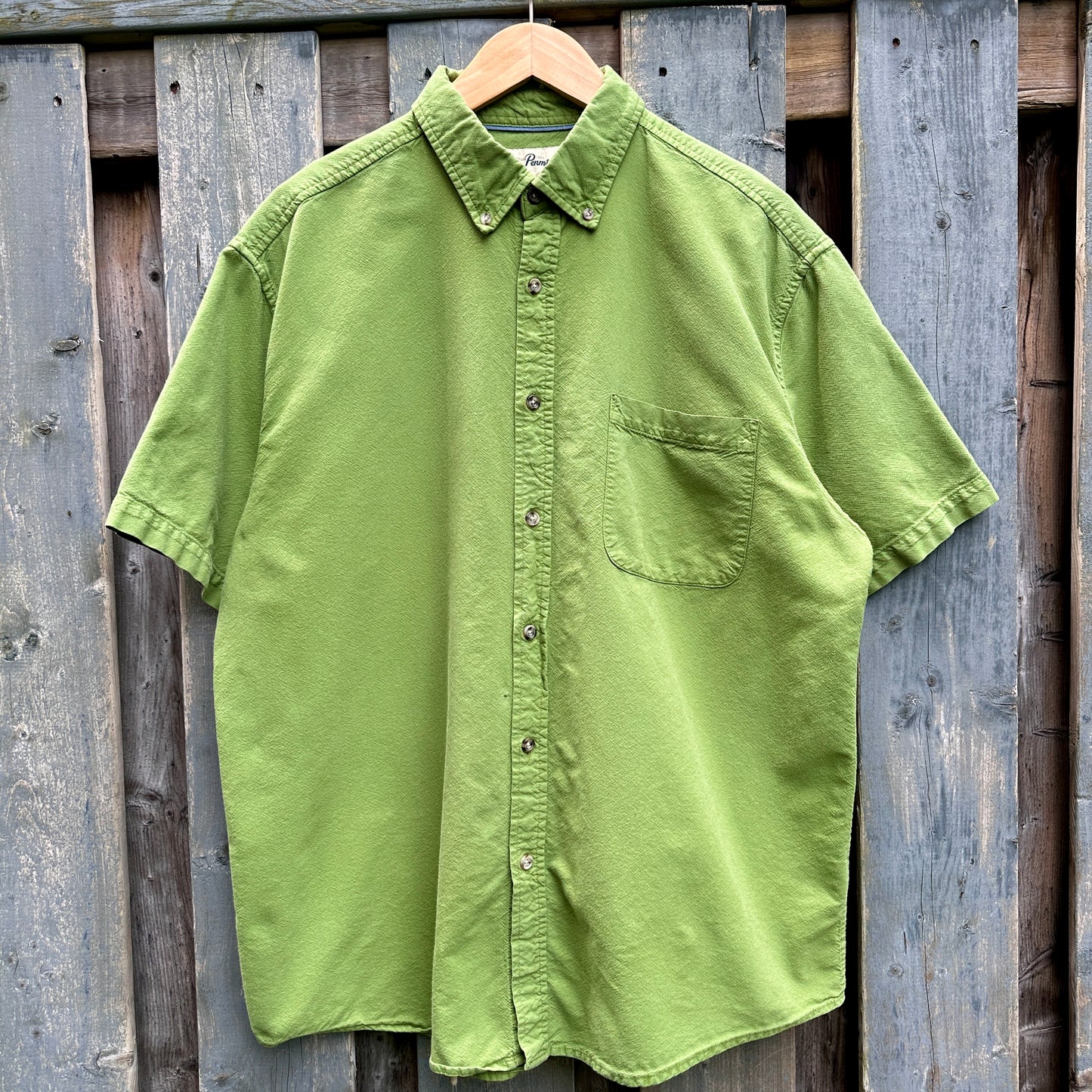 Penmans Green Cotton Short Sleeve Button Down, L