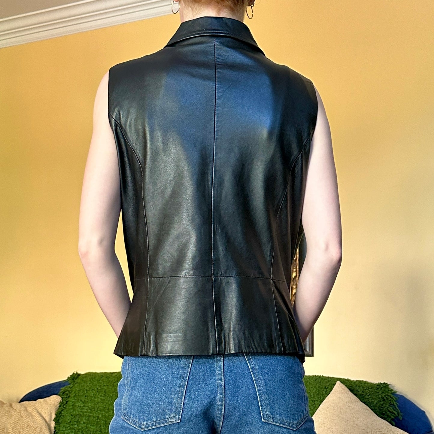 Casual Corner Annex Black Leather Vest, L