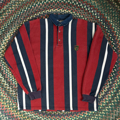 1990s Structure Activewear Red and Blue Rugby Shirt, XL