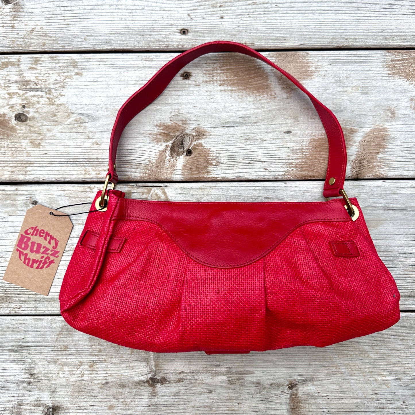 Banana Republic Red Canvas Baguette Bag