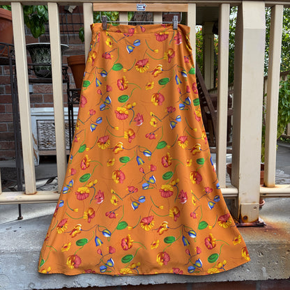Orange Floral Maxi Skirt, M