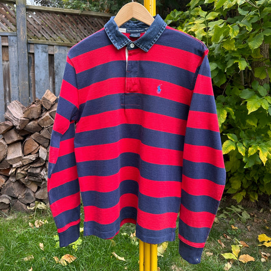 Vintage Y2K Polo Sport Long Sleeve with Denim Collar - Cherry Buzz