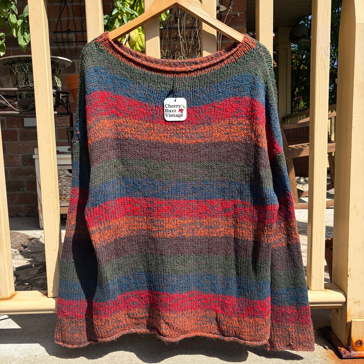 Autumnal Colourful Knit Sweater, L